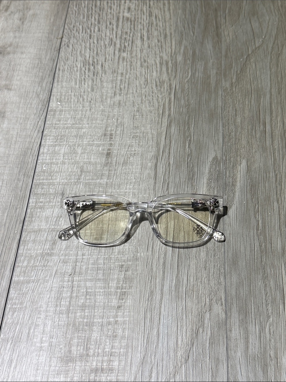 Chrome Hearts Clear Square Frame Glasses with Light Yellow Lenses